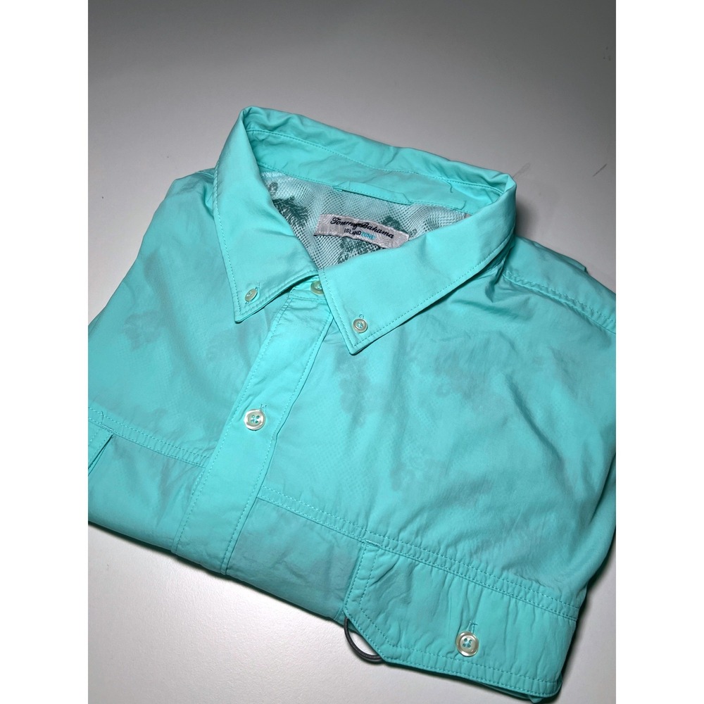 Tommy Bahama IslandZone Mens XXL Aqua Turquoise Long Sleeve Fishing Shirt Marlin